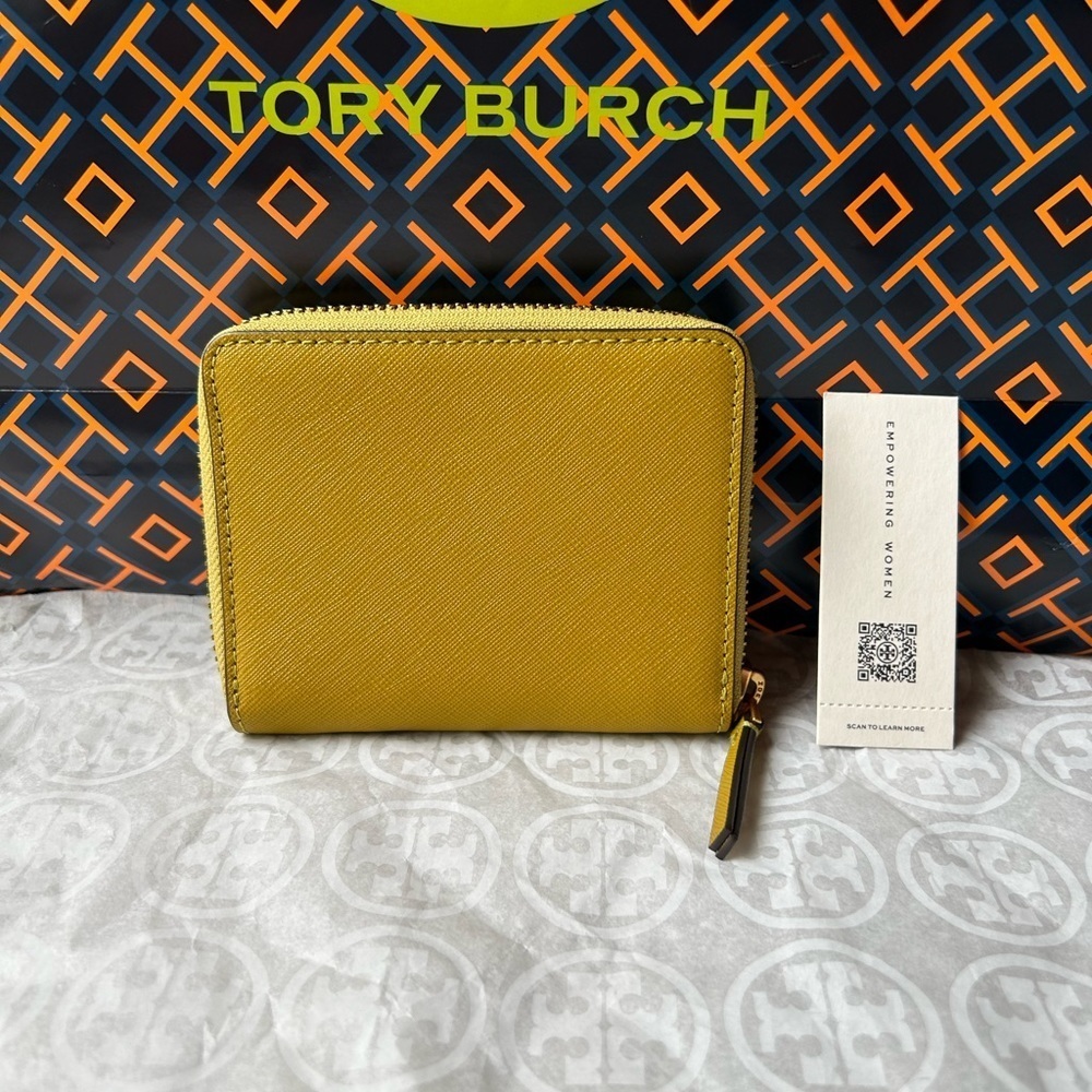 Tory Burch Emerson Medium Wallet Island Palm Gold Green - Picture 9 of 9